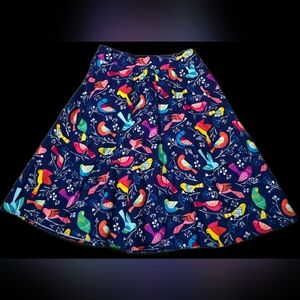Retrolicious Navy Blue Multicolored Bird A-Line Midi Skirt L